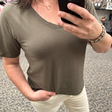 Ivy Green Pima Cotton V-Neck Tee Top - Tee MONO B
