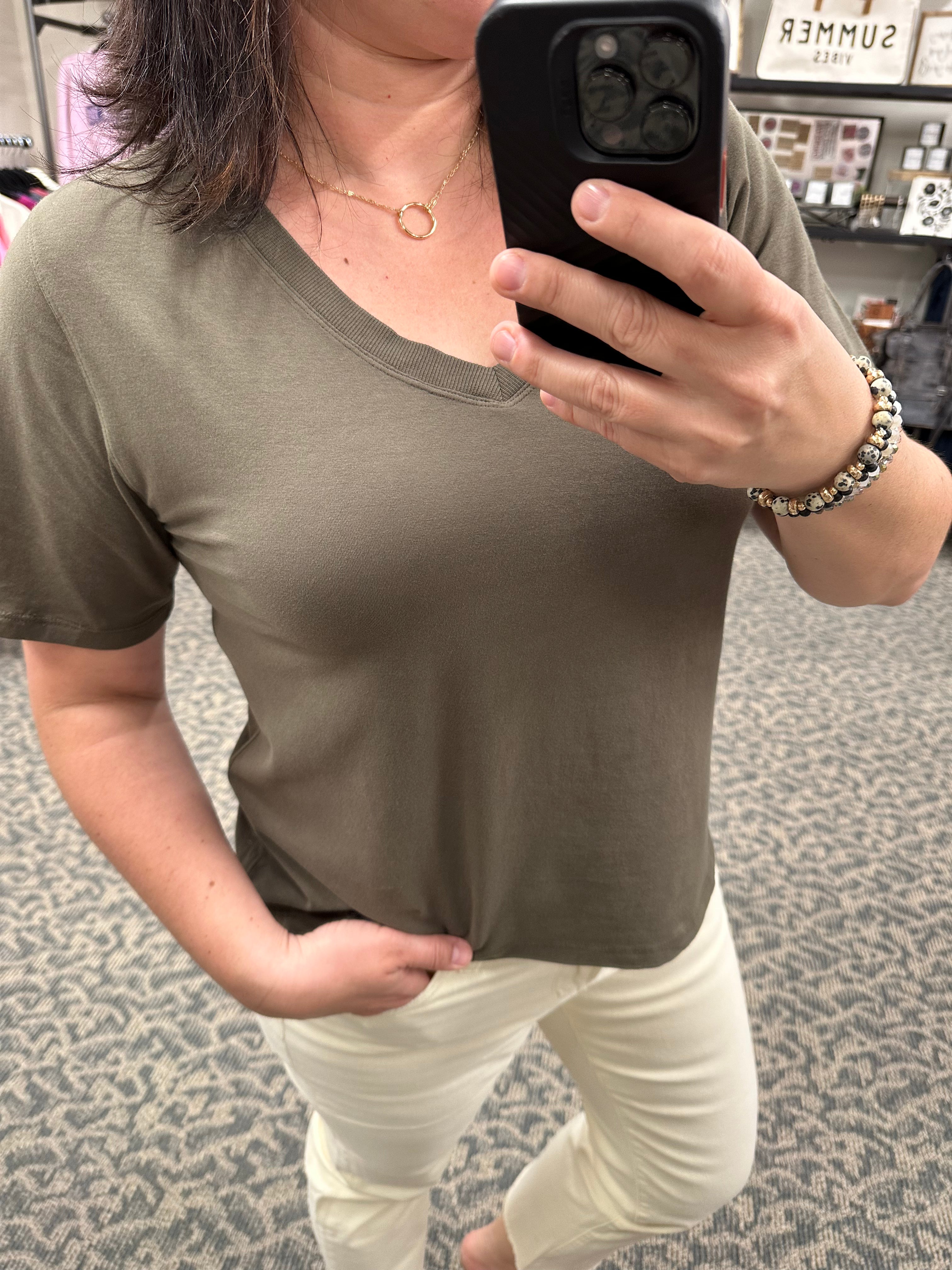 Ivy Green Pima Cotton V-Neck Tee Top - Tee MONO B