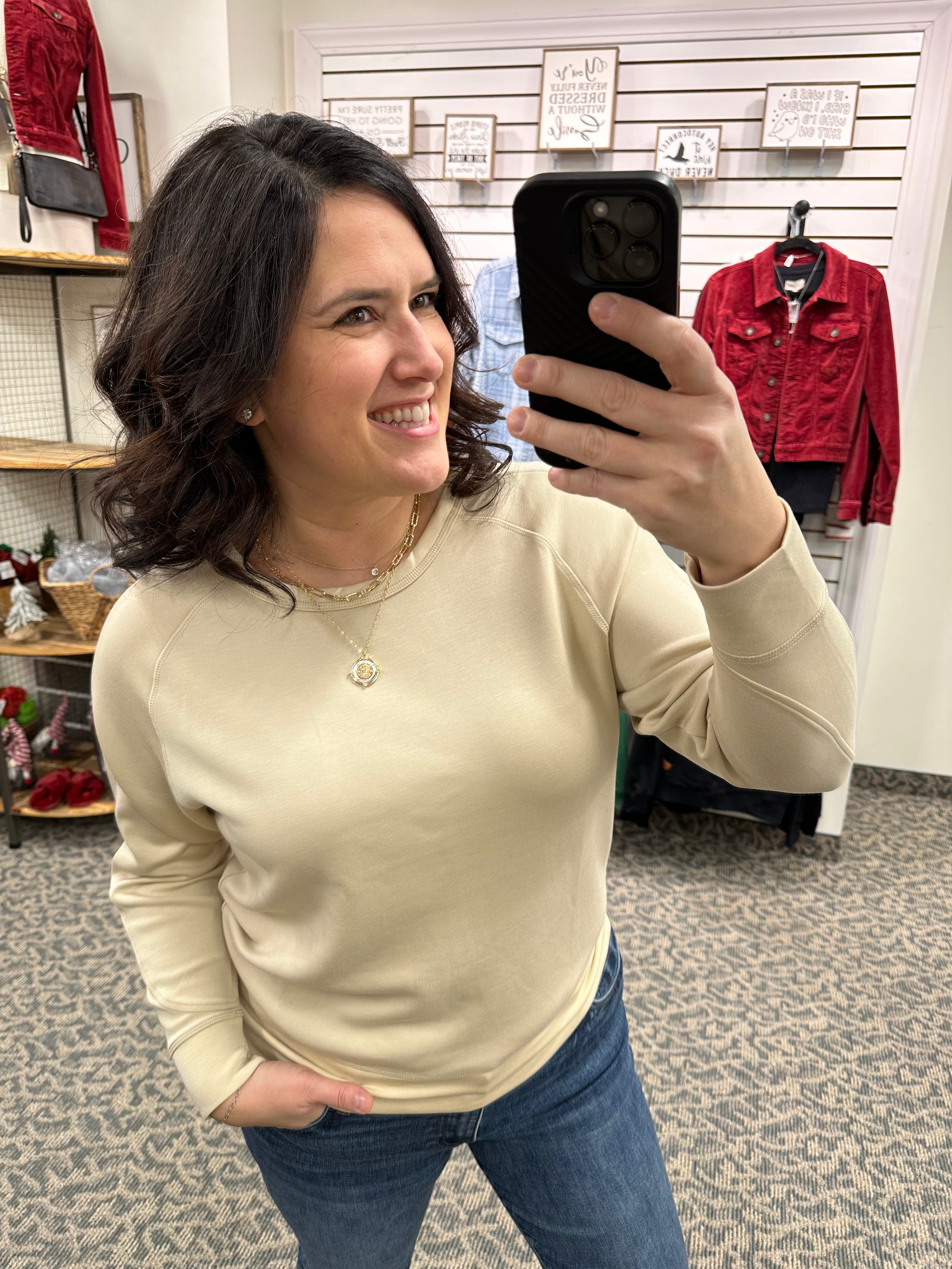 Natural Elevated Crew Neck Pullover Top - Sweatshirt MONO B