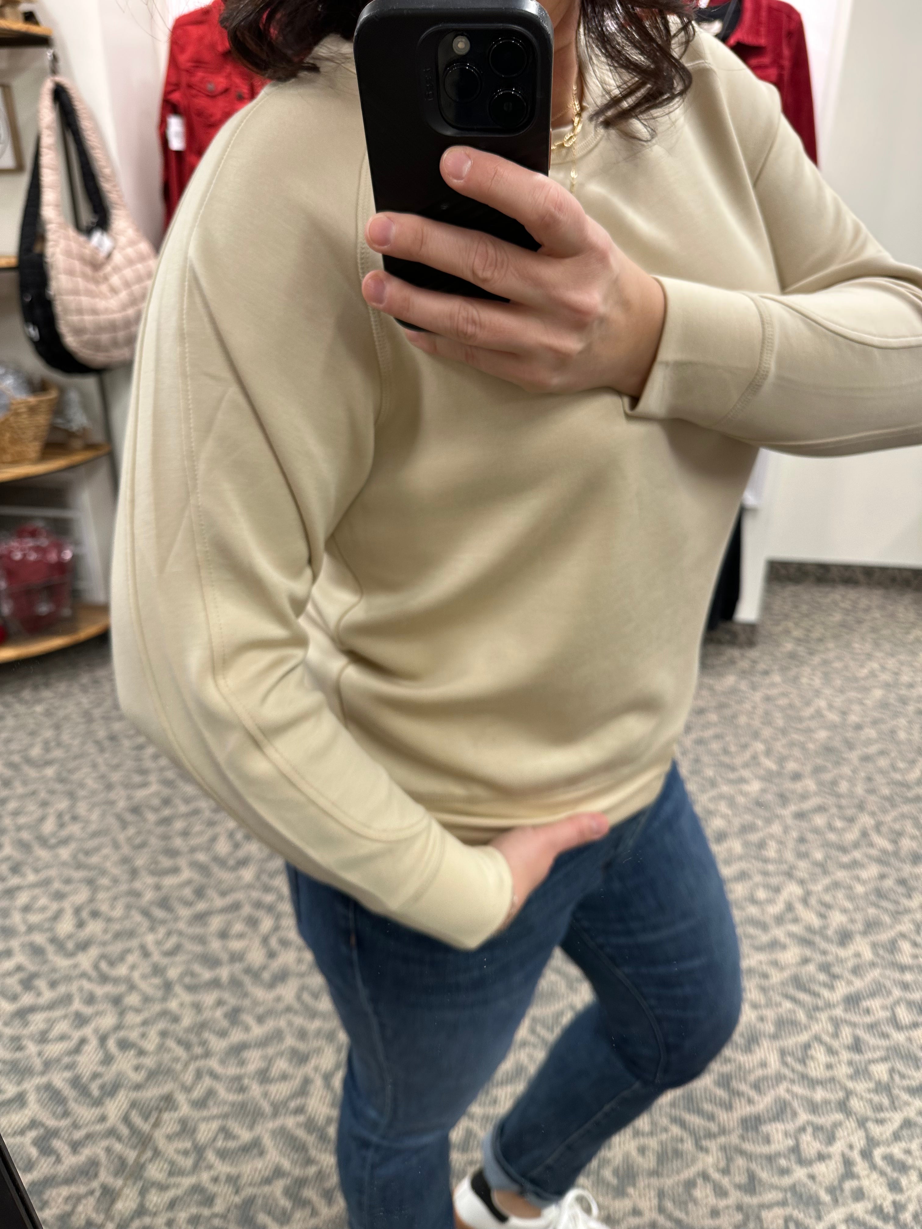 Natural Elevated Crew Neck Pullover Top - Sweatshirt MONO B