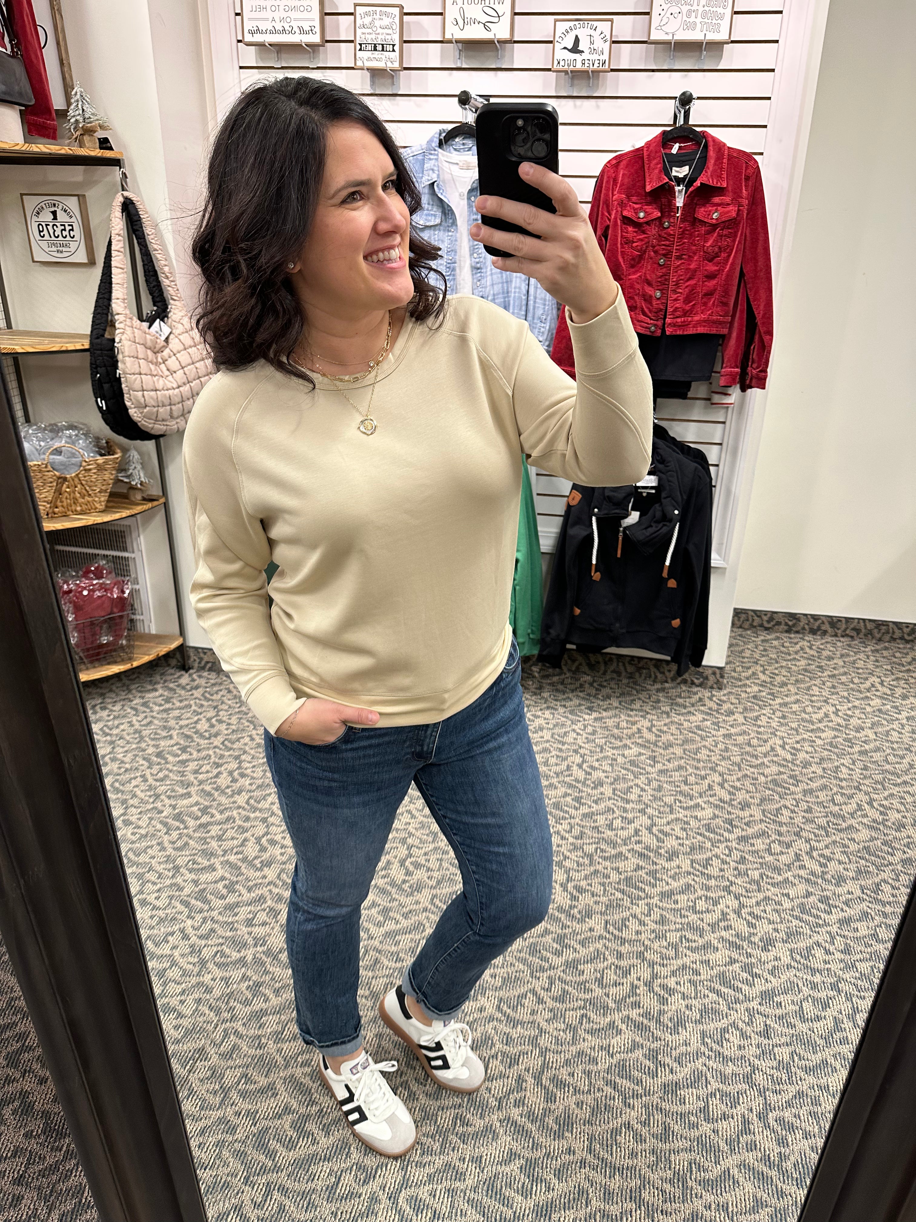 Natural Elevated Crew Neck Pullover Top - Sweatshirt MONO B