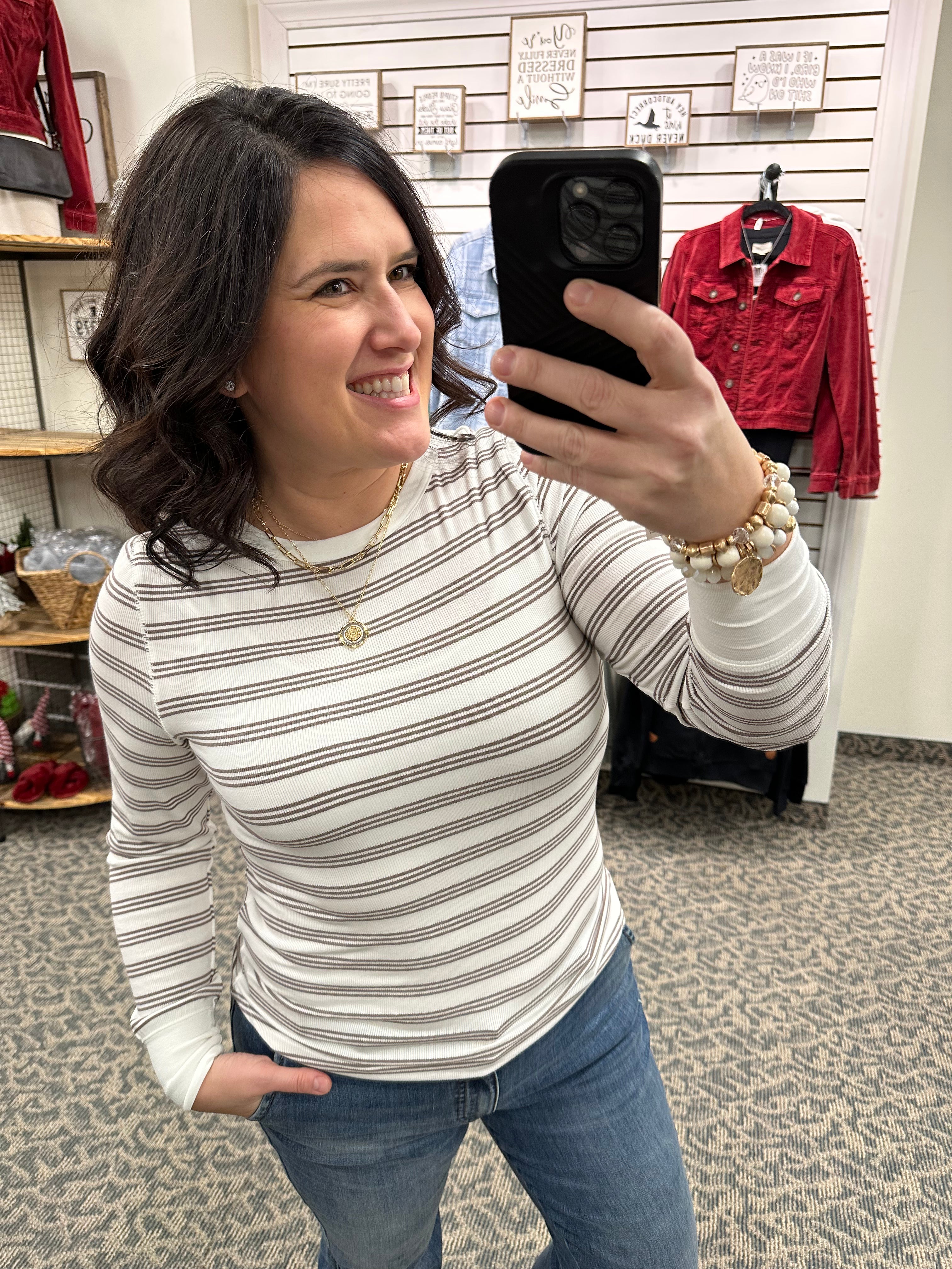 White Taupe Stripe Stacy Top Top - Tee THREAD & SUPPLY