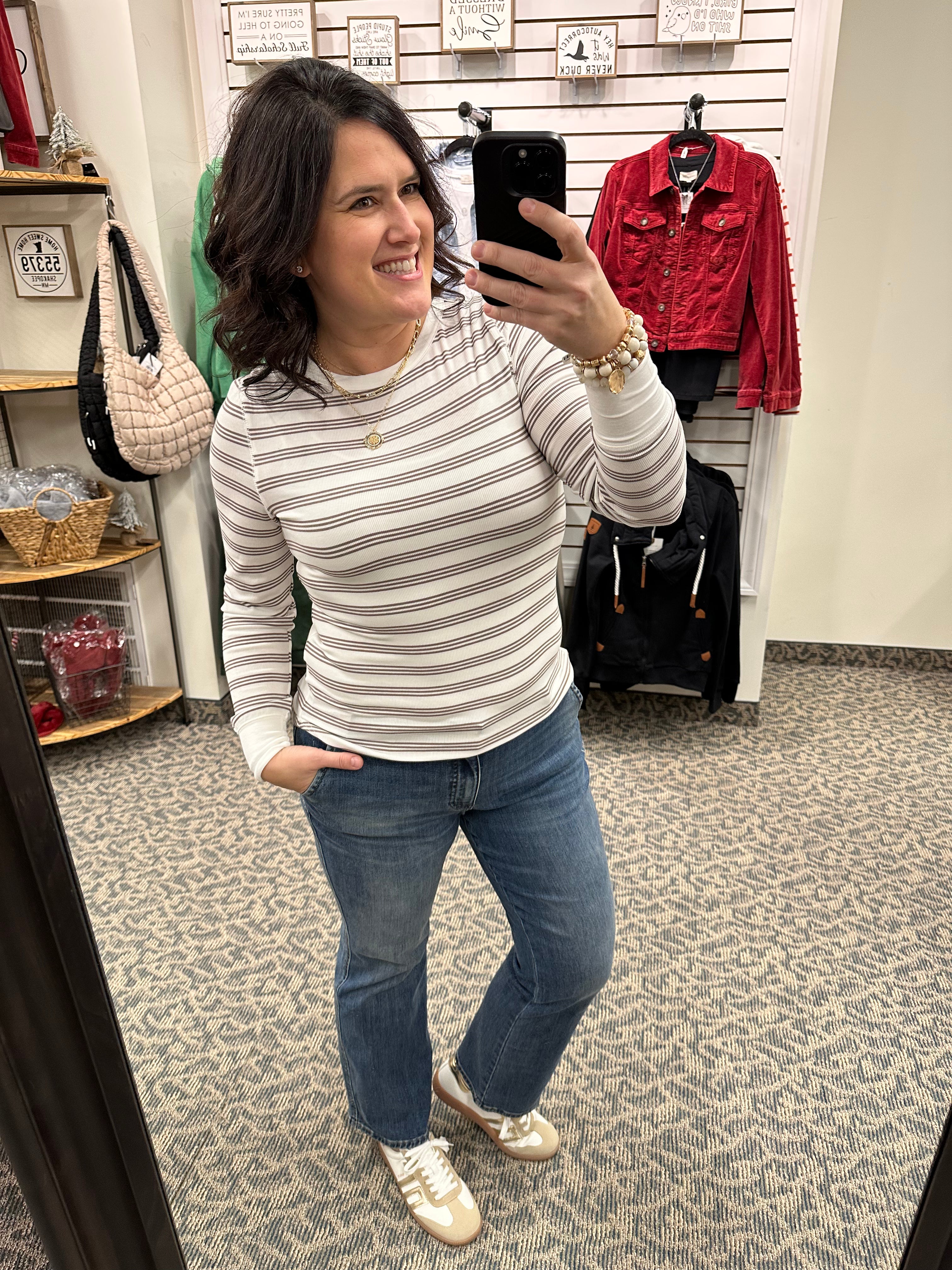 White Taupe Stripe Stacy Top Top - Tee THREAD & SUPPLY