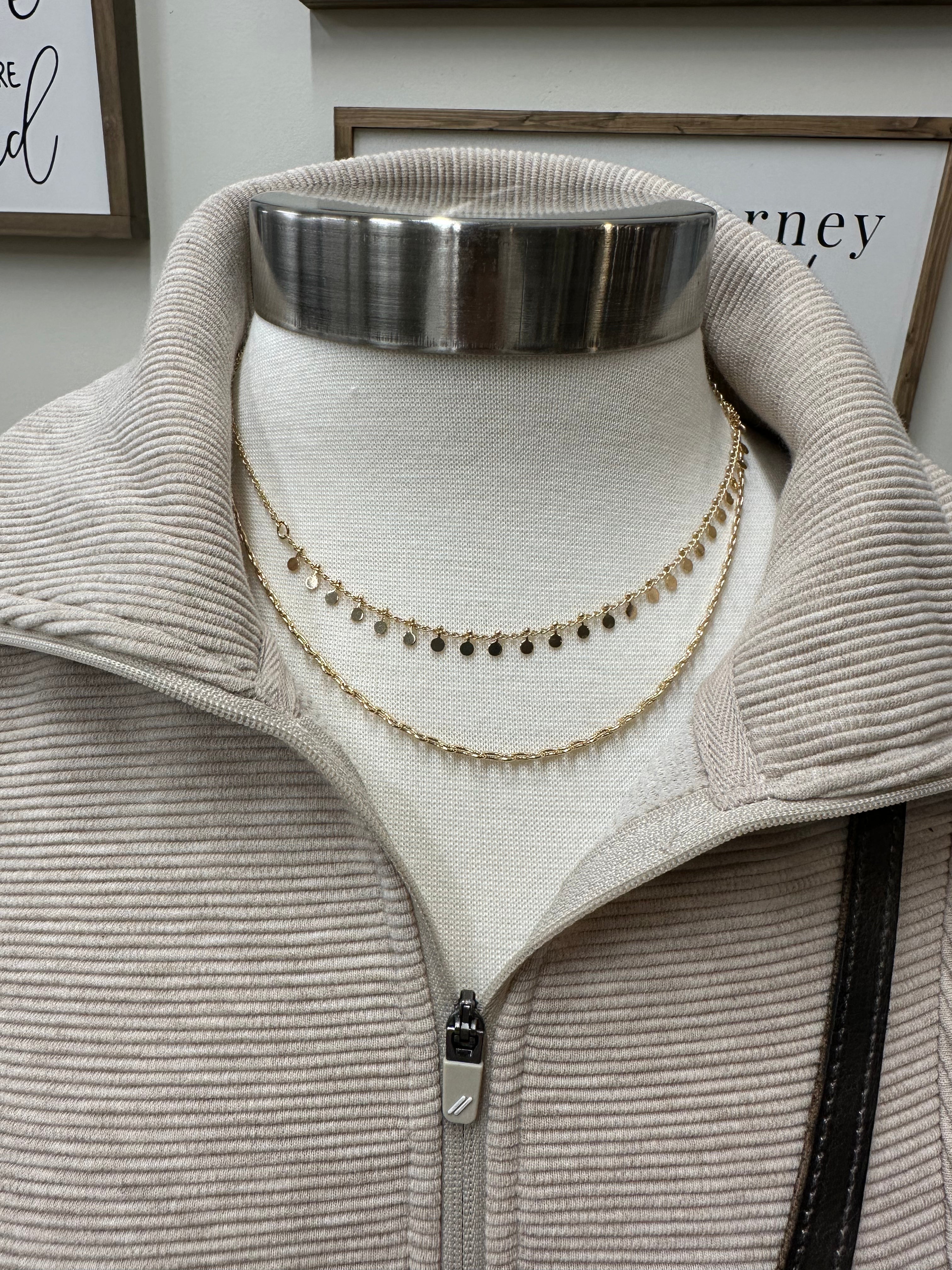 Double Layered Chain with Disc Charms Jewelry- Necklace WHAT'S HOT