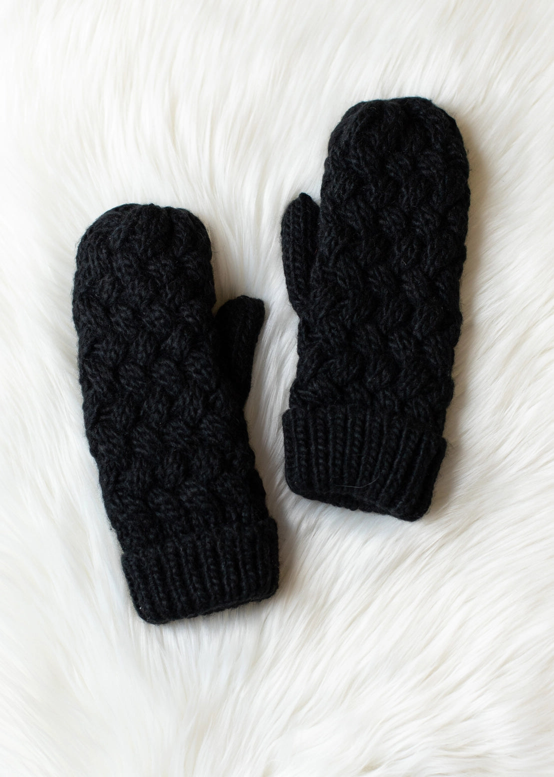 Black Knit Mittens Accessories - Hat PANACHE