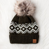 Olive & Speckled Pom Hat Accessories - Hat PANACHE