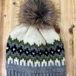 Cream, Green, Black & Gray Pom Hat Accessories - Hat PANACHE