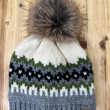 Cream, Green, Black & Gray Pom Hat Accessories - Hat PANACHE