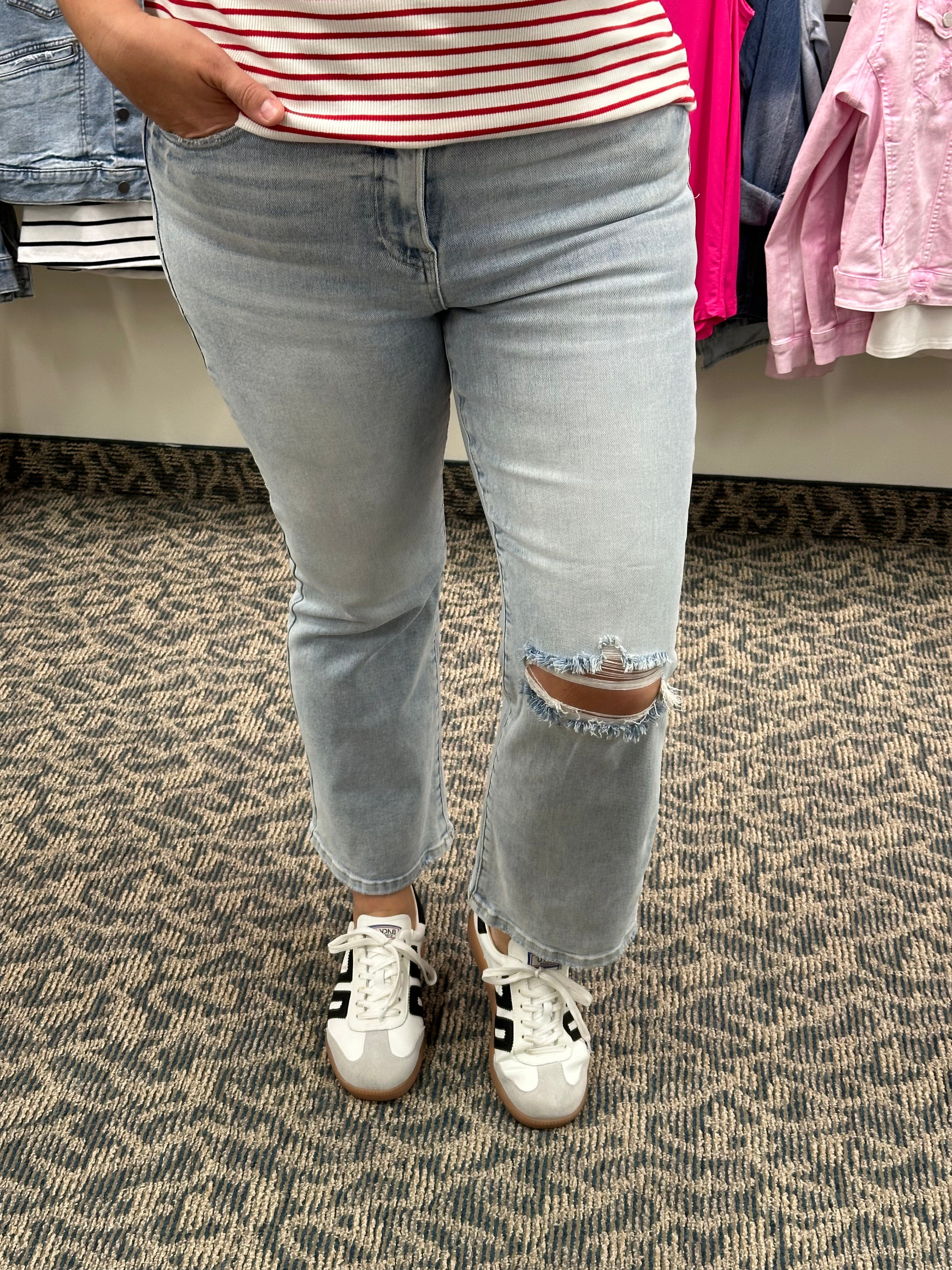Light High Rise Crop Flare Jeans (Risen) Bottoms - Pants RISEN