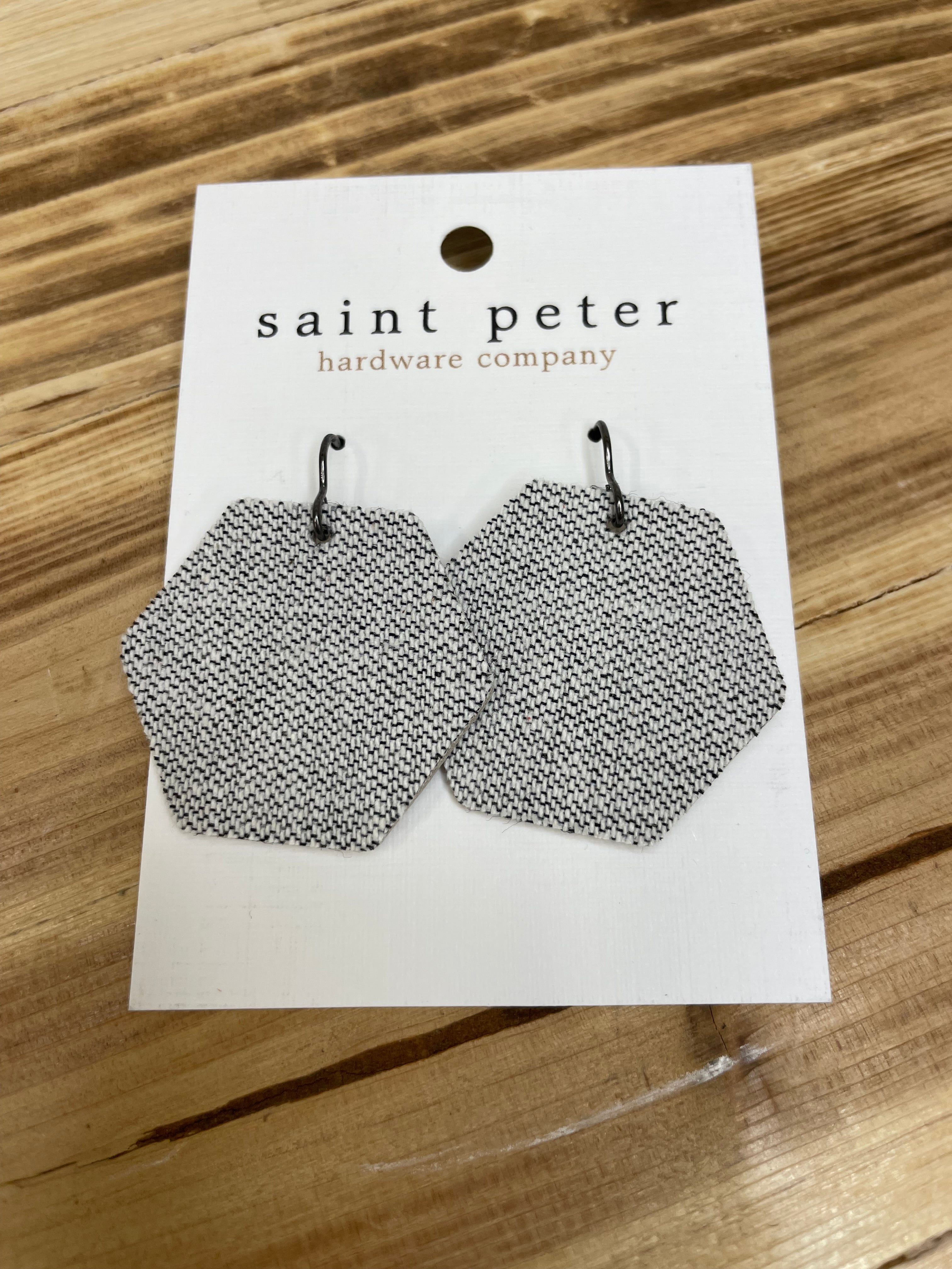 White Fabric Hexagon Earrings Jewelry - Earrings St. Peter Hardware