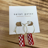 Red Checkered Gold Hoop Earrings Jewelry - Earrings St. Peter Hardware