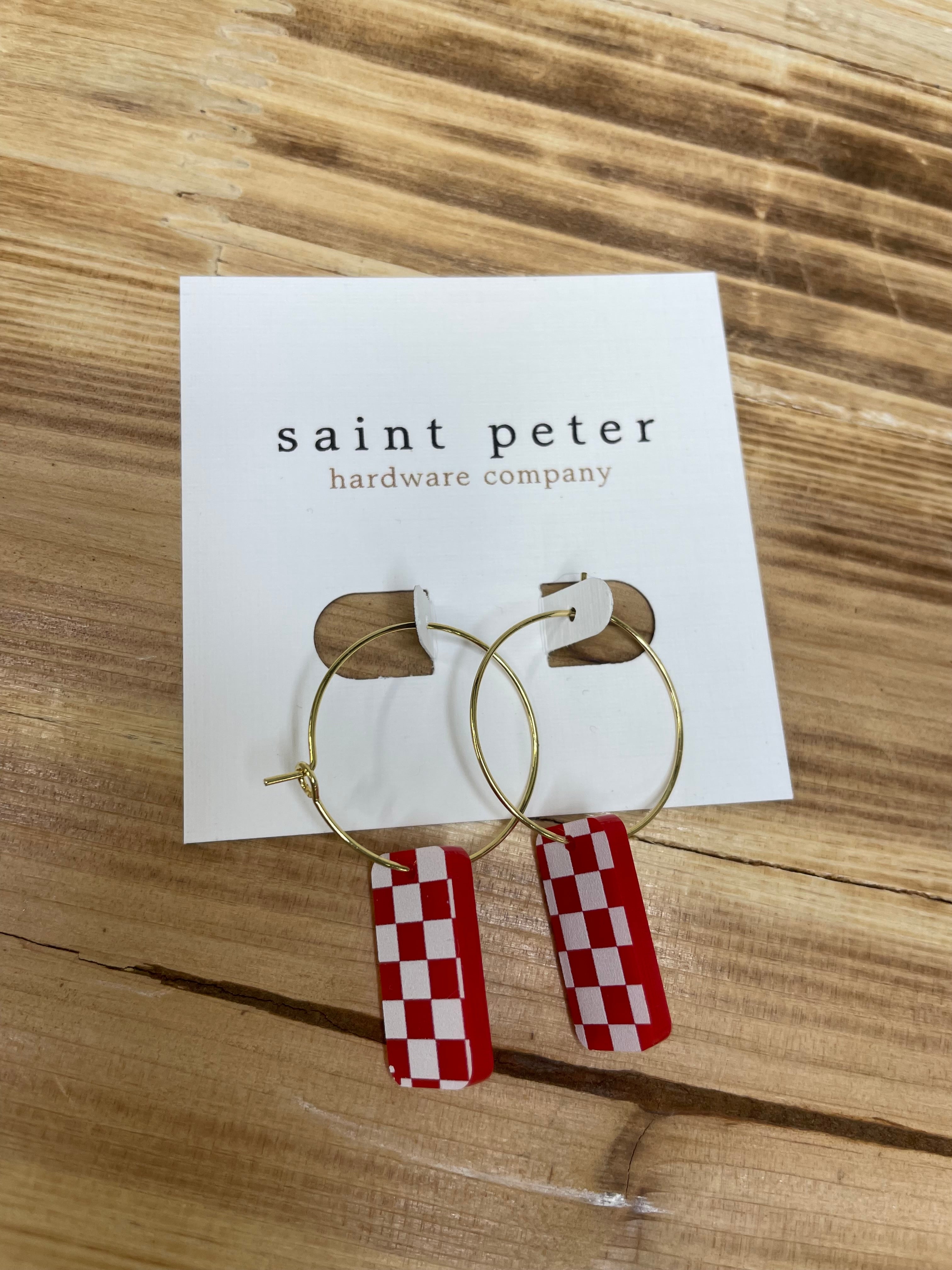 Red Checkered Gold Hoop Earrings Jewelry - Earrings St. Peter Hardware