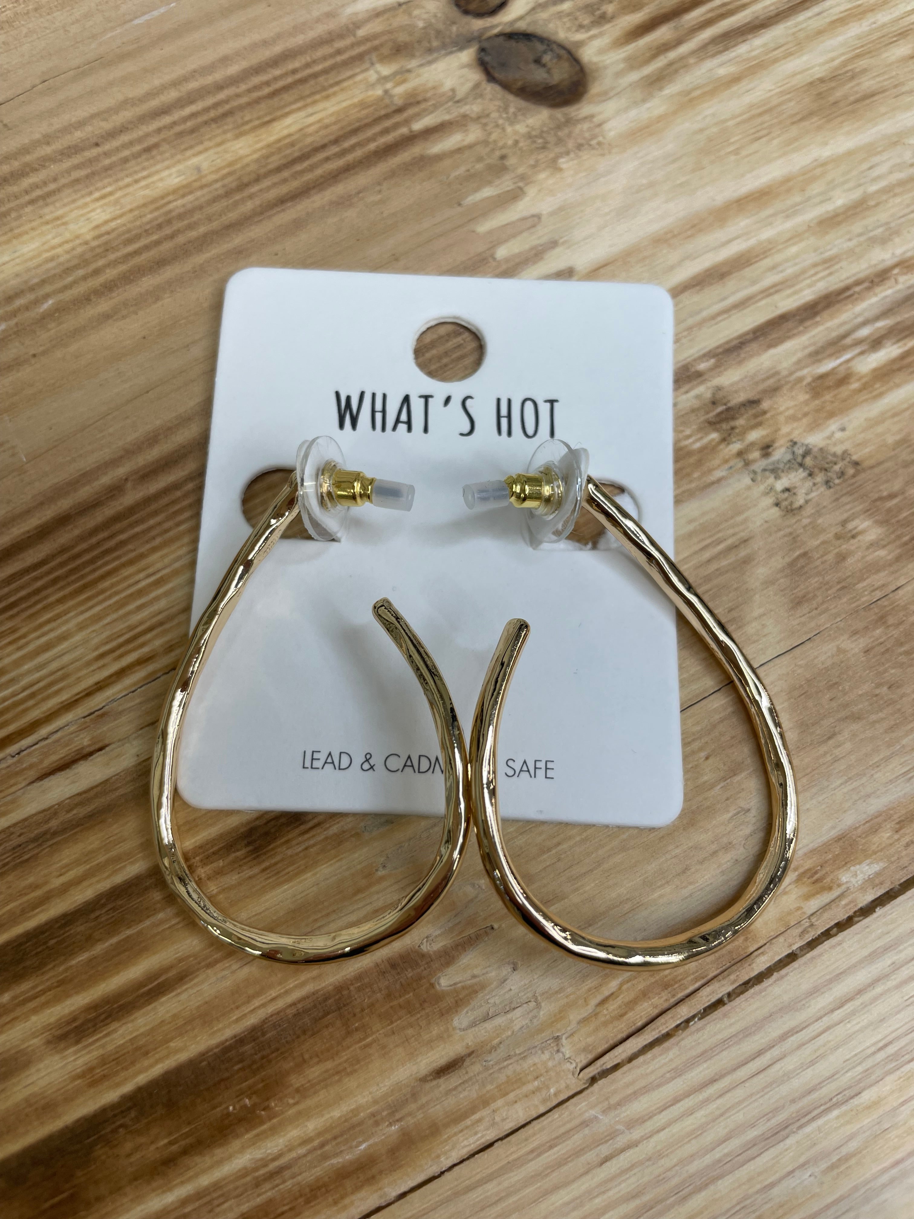 Gold Hammered Tear Drop Hoop Jewelry - Earrings WHAT'S HOT