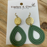 Green Tear Drop Gold Earrings Jewelry - Earrings Timber & Clay