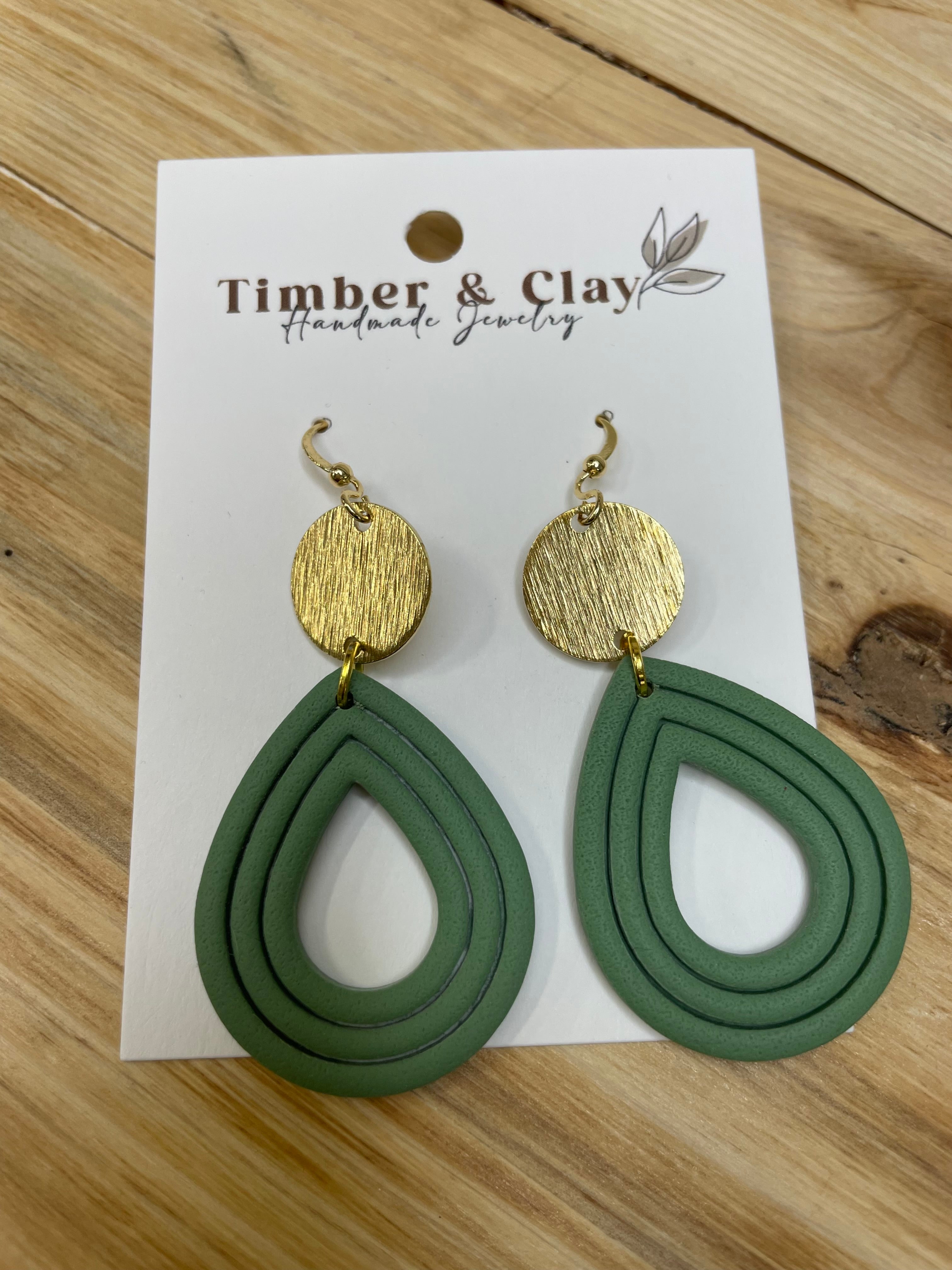 Green Tear Drop Gold Earrings Jewelry - Earrings Timber & Clay