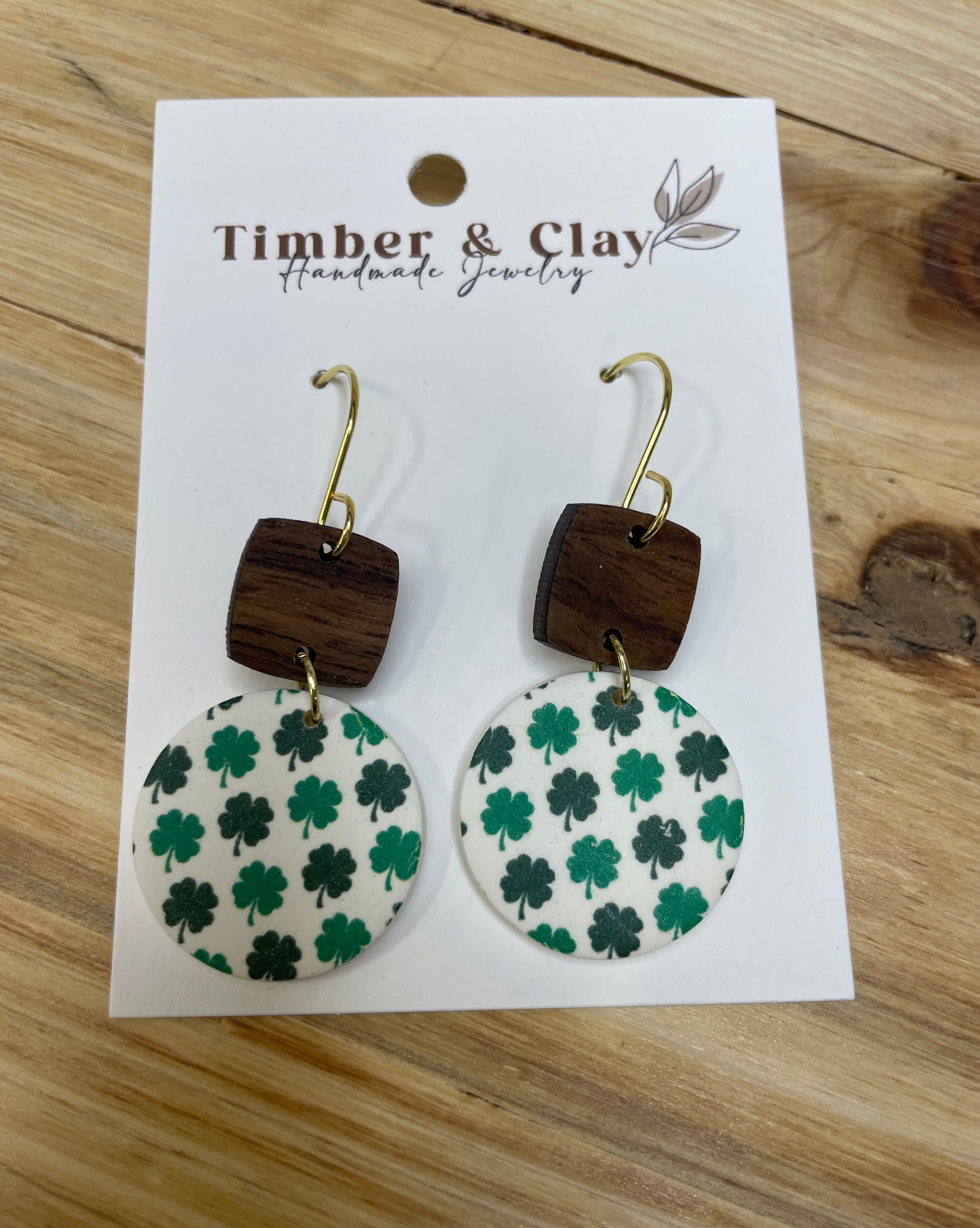 Shamrock Circle Wood Accent Earrings Jewelry - Earrings Timber & Clay