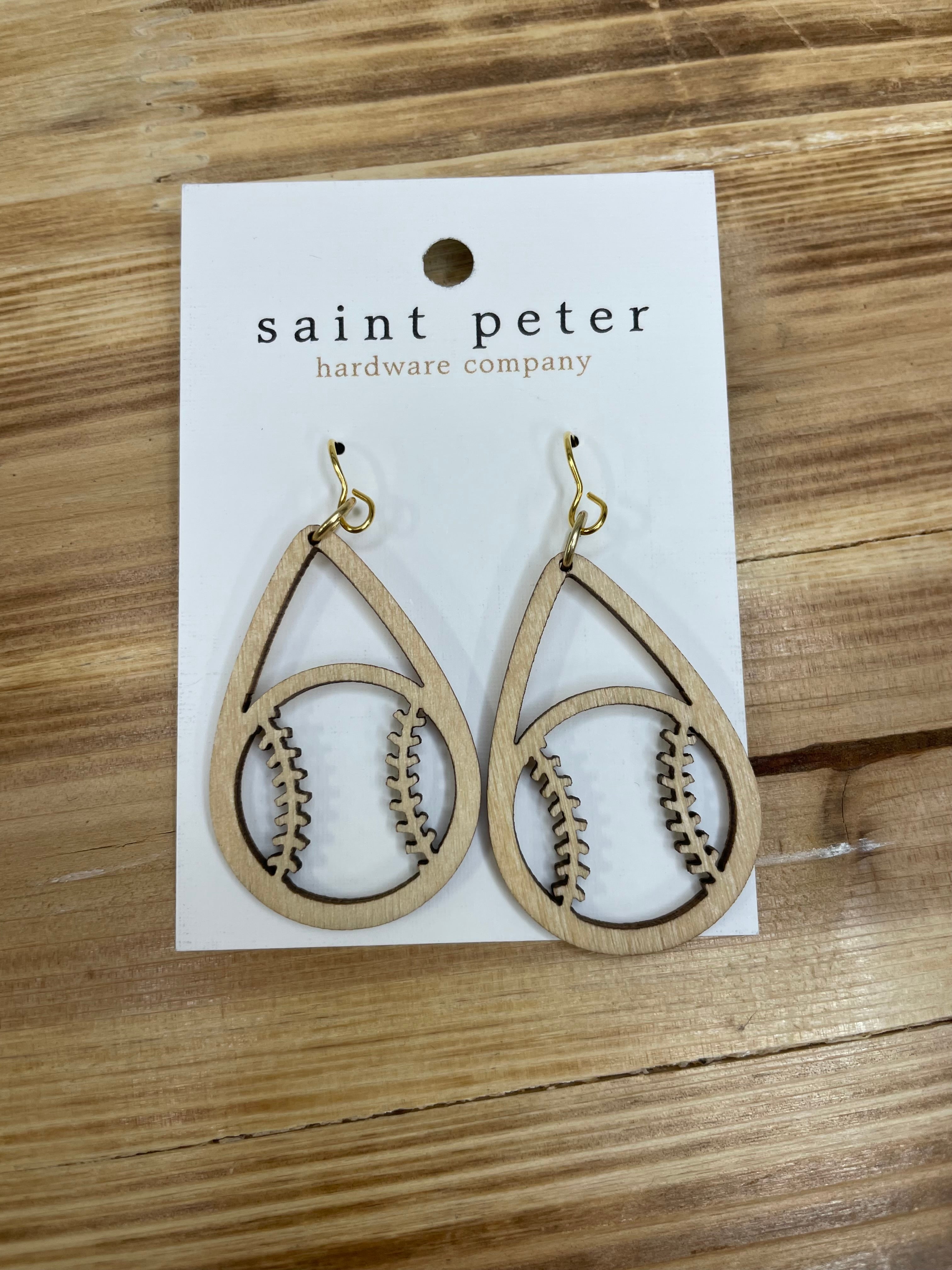 Small Wood Baseball Earrings Jewelry - Earrings SAINT PETER HARDWARE