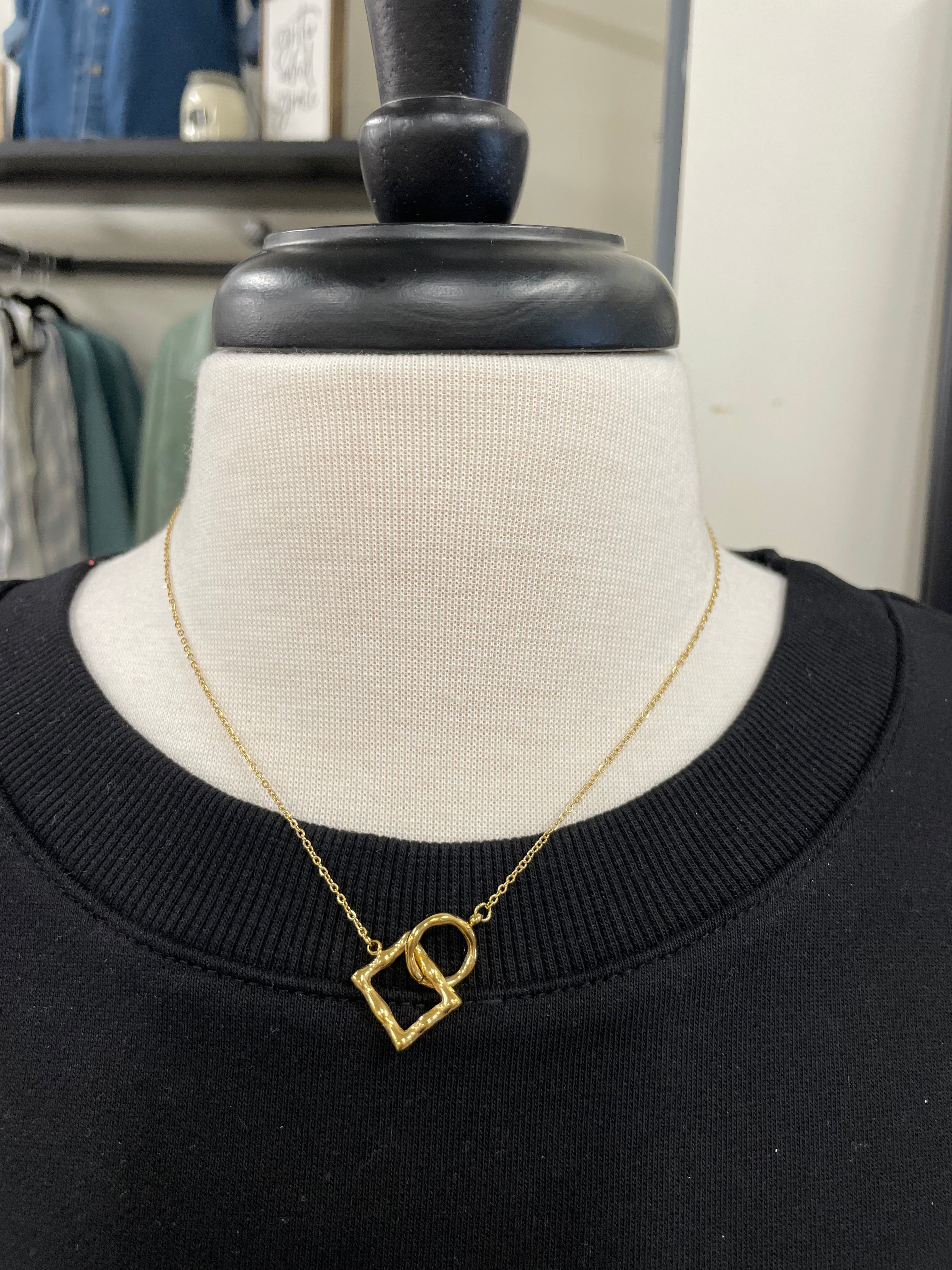 Luxe Gold Circle Rectangle Necklace Jewelry- Necklace PANACHE