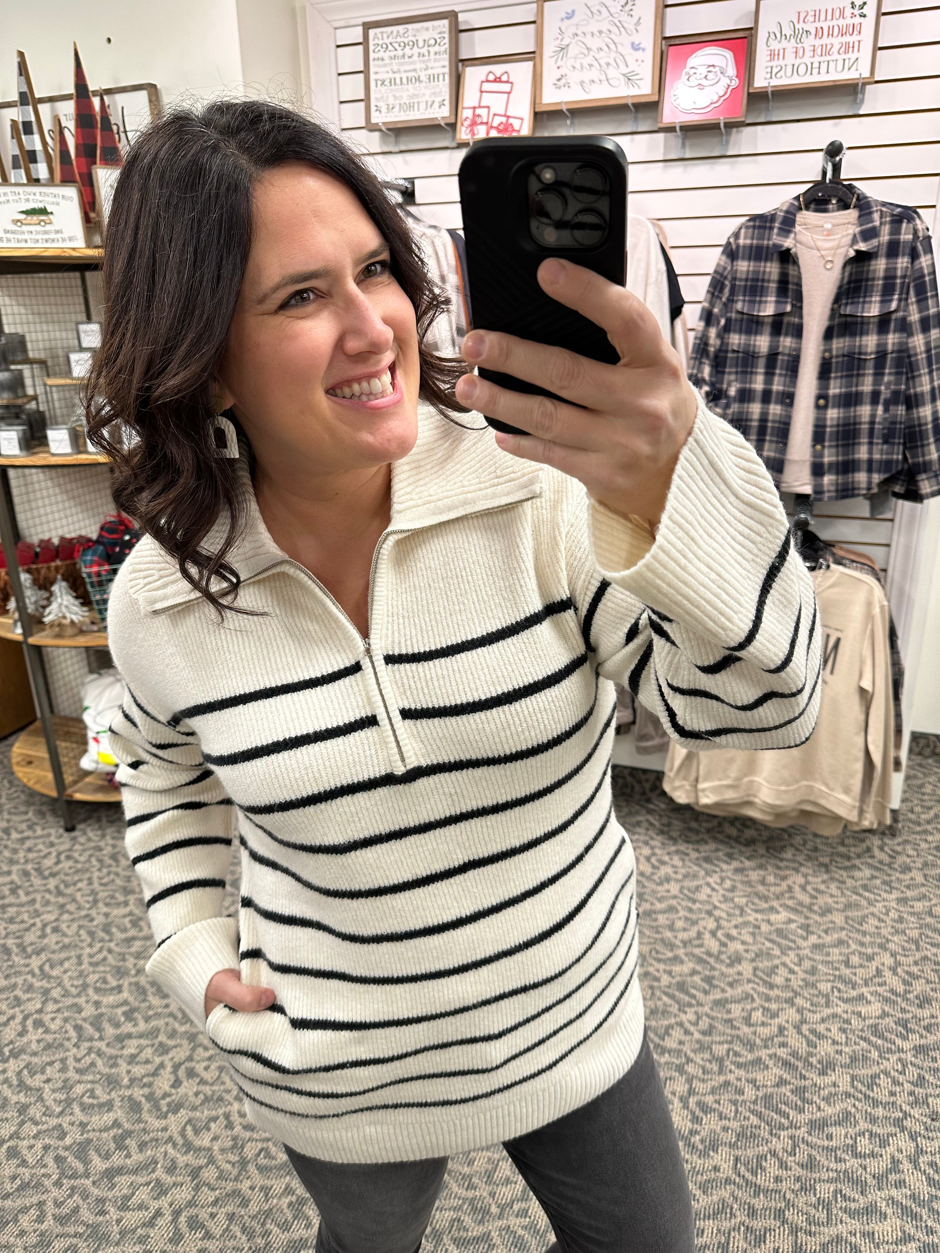 Ivory/Black Striped Coralie Sweater Top - Sweater THREAD & SUPPLY