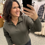 Olive Mailyn Half Zip Pullover Top - Sweatshirt RD International