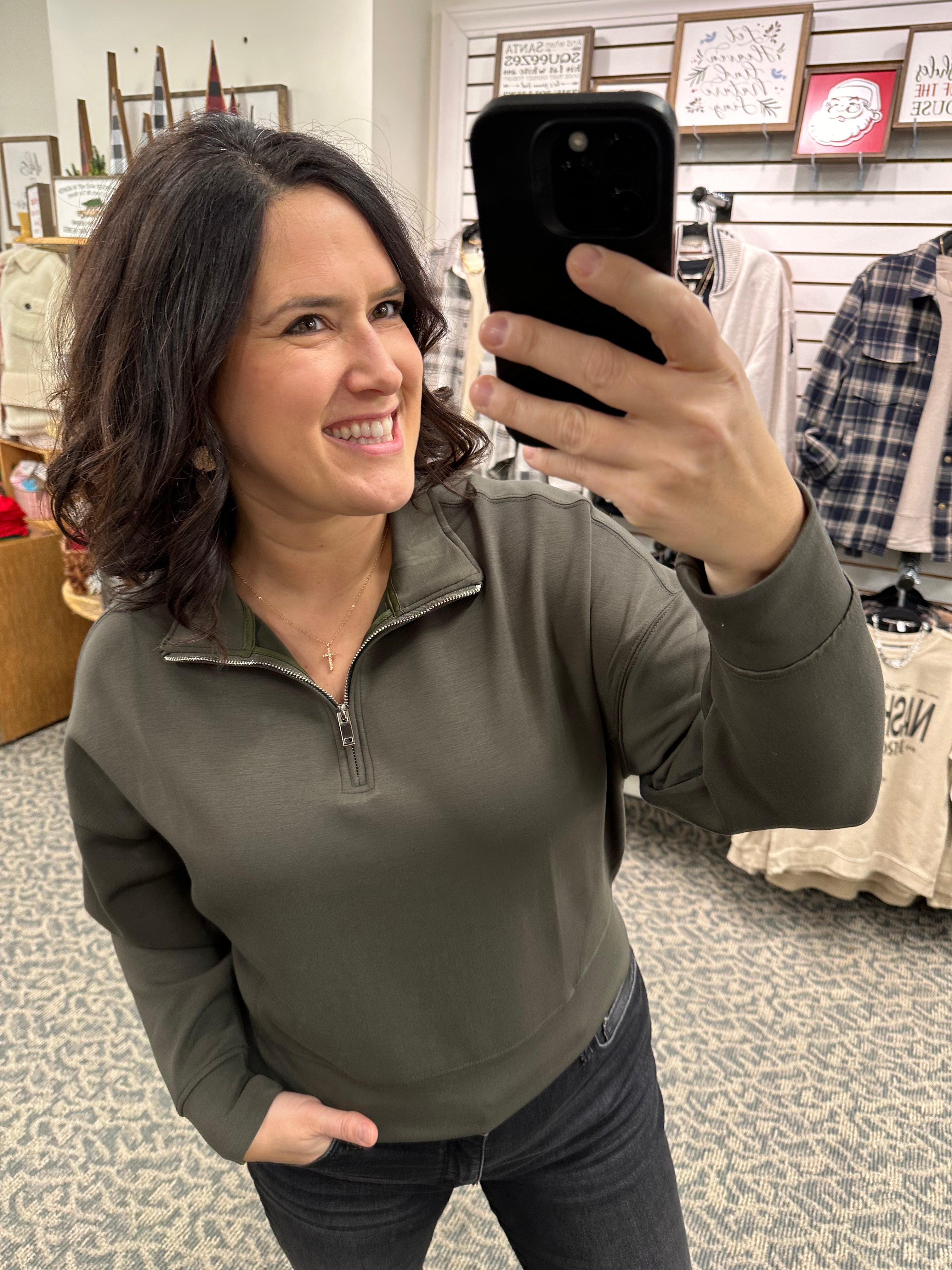 Olive Mailyn Half Zip Pullover Top - Sweatshirt RD International