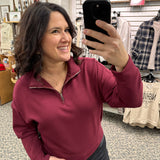 Oxblood Mailyn Half Zip Pullover Top- Sweatshirt RD International