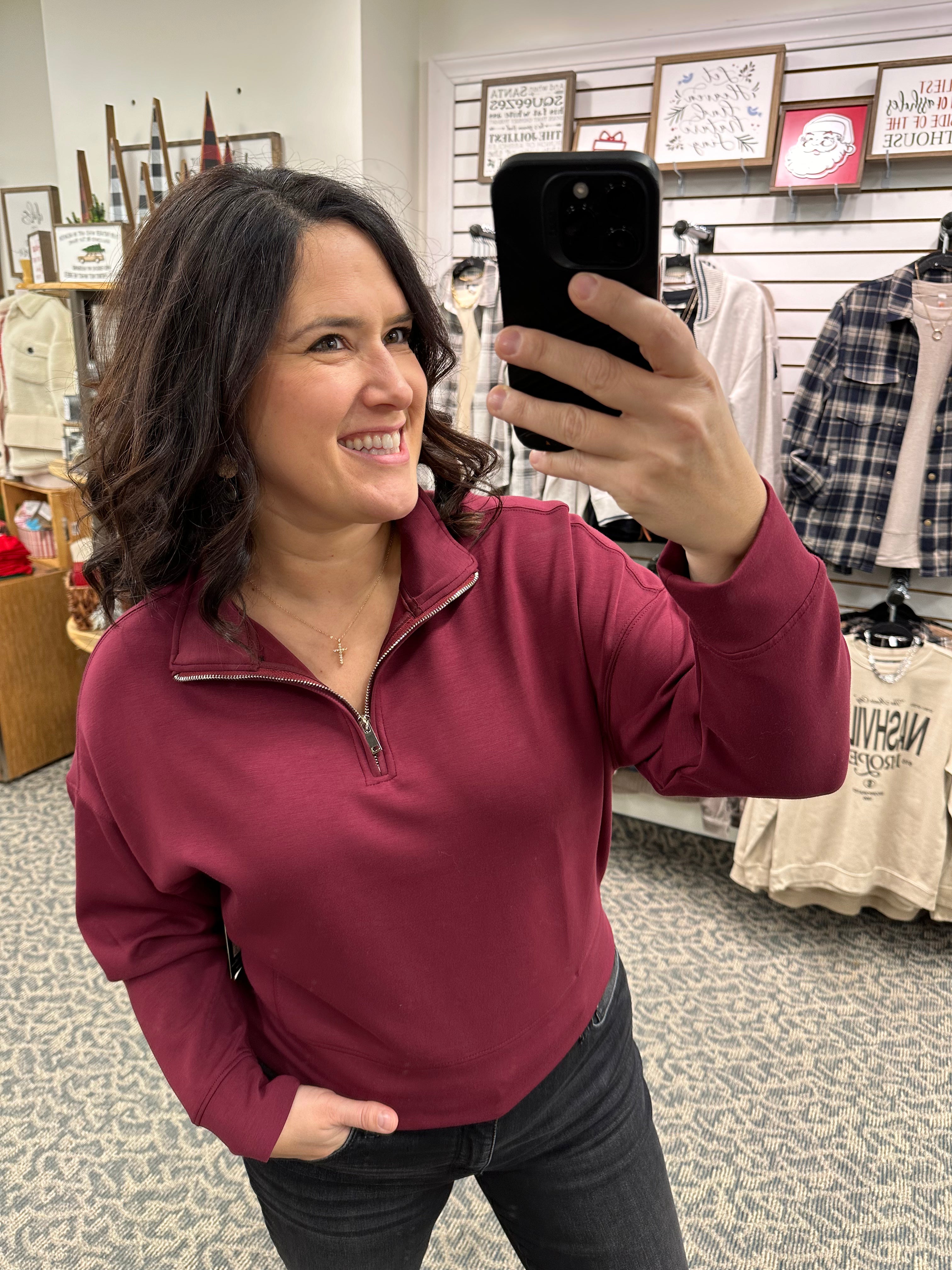 Oxblood Mailyn Half Zip Pullover Top- Sweatshirt RD International
