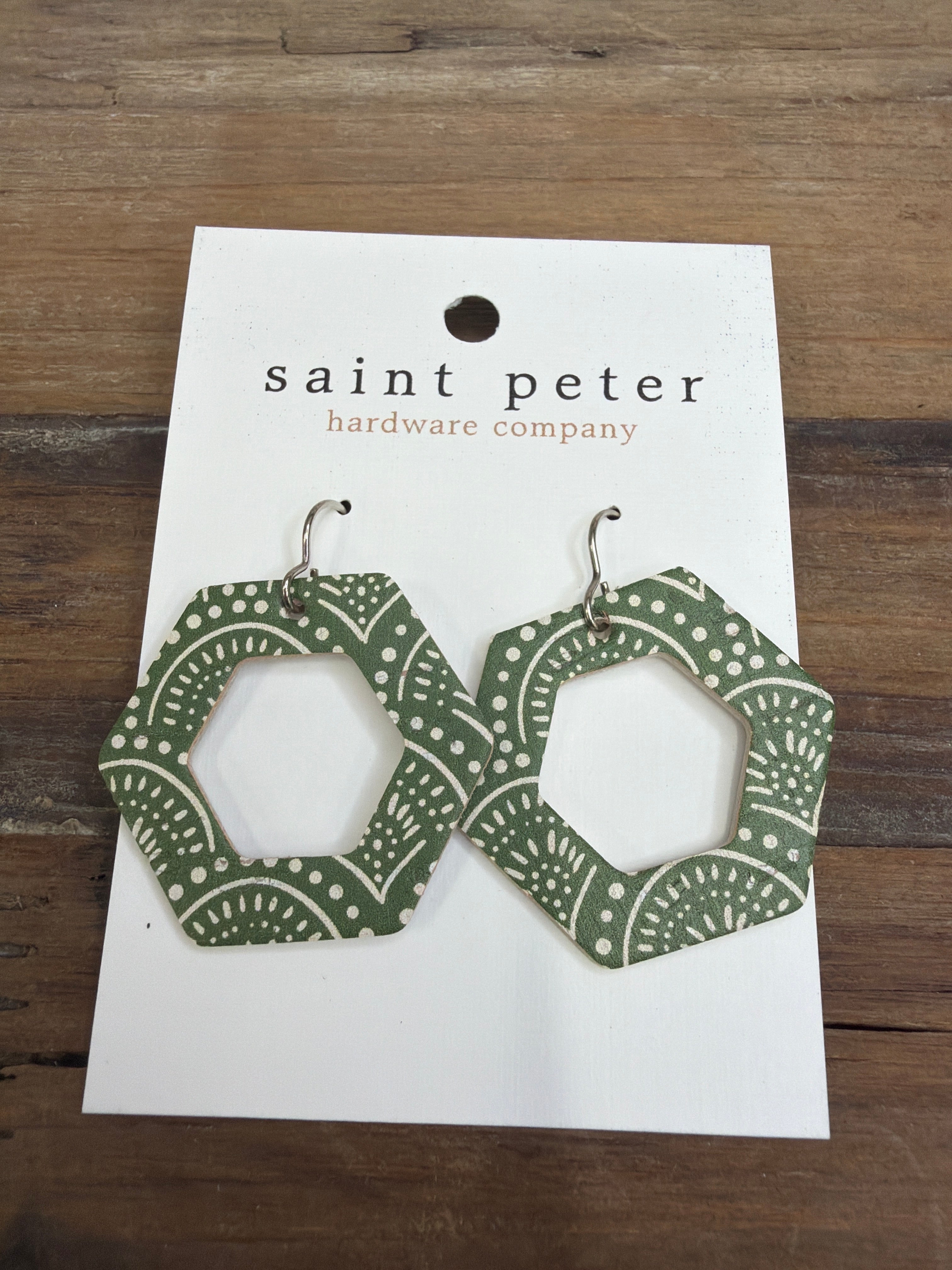 Green/Ivory Hex Earrings Jewelry - Earrings SAINT PETER HARDWARE