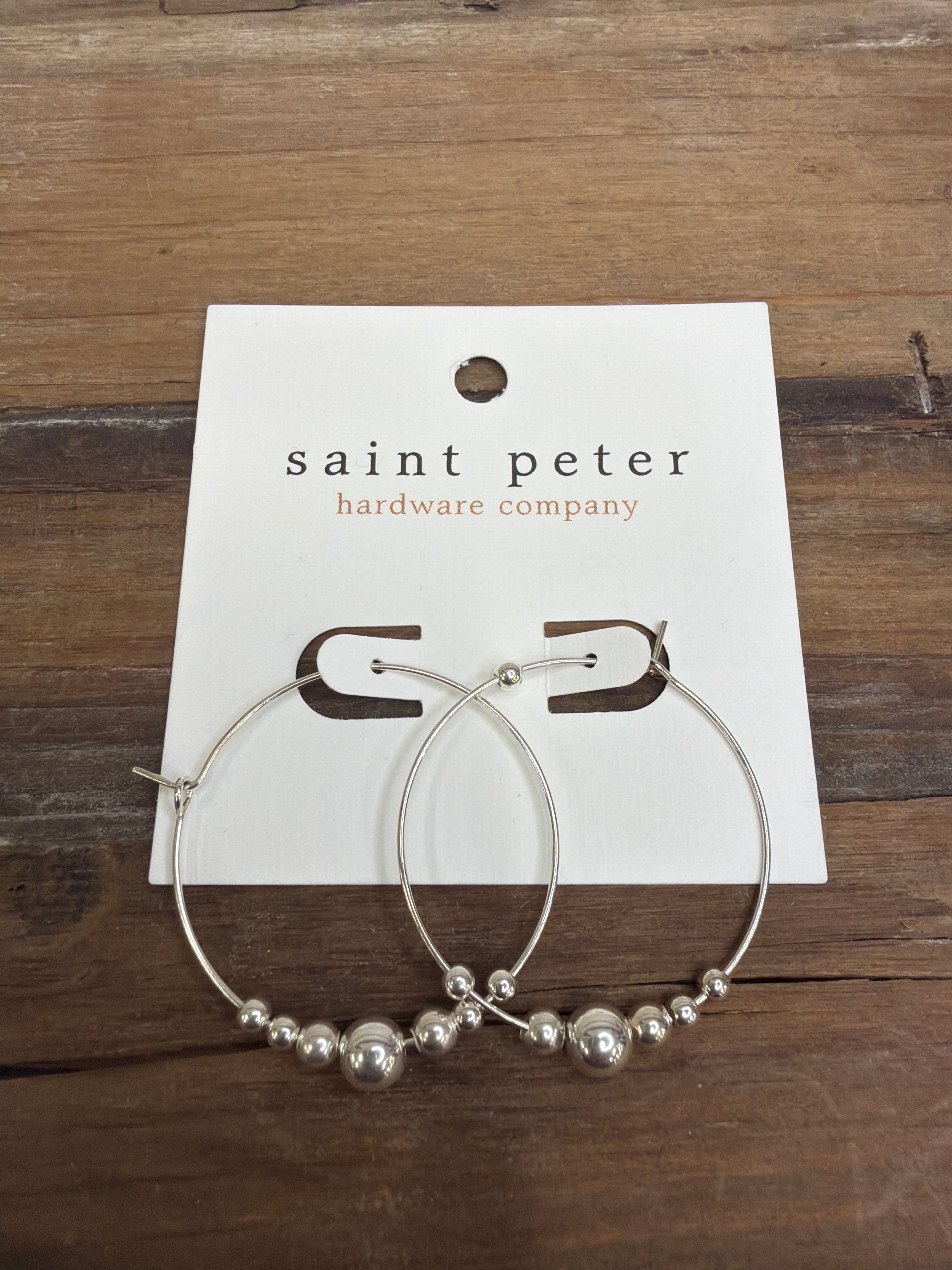 Large Silver Bead Hoop Earrings Jewelry - Earrings SAINT PETER HARDWARE
