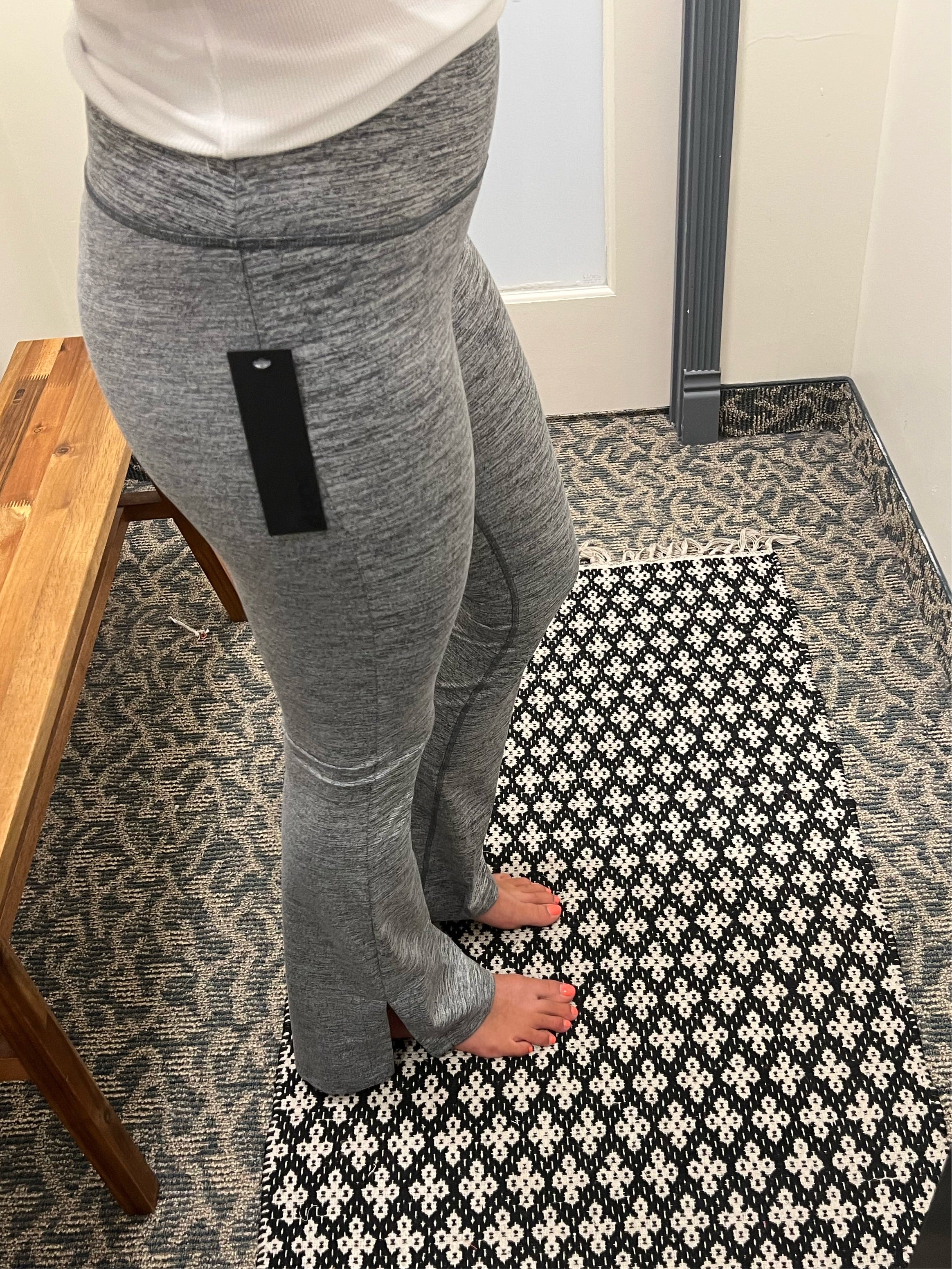 Charcoal Slit Flare Legging Bottoms- Leggings MONO B
