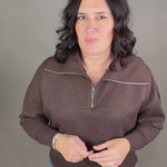 Umber Mel Luxe Half Zip Pullover Top - Sweatshirt RD International