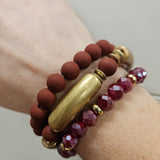Maroon Clay, Gold & Crystal Bracelets (3) Jewelry- Bracelets WHAT'S HOT