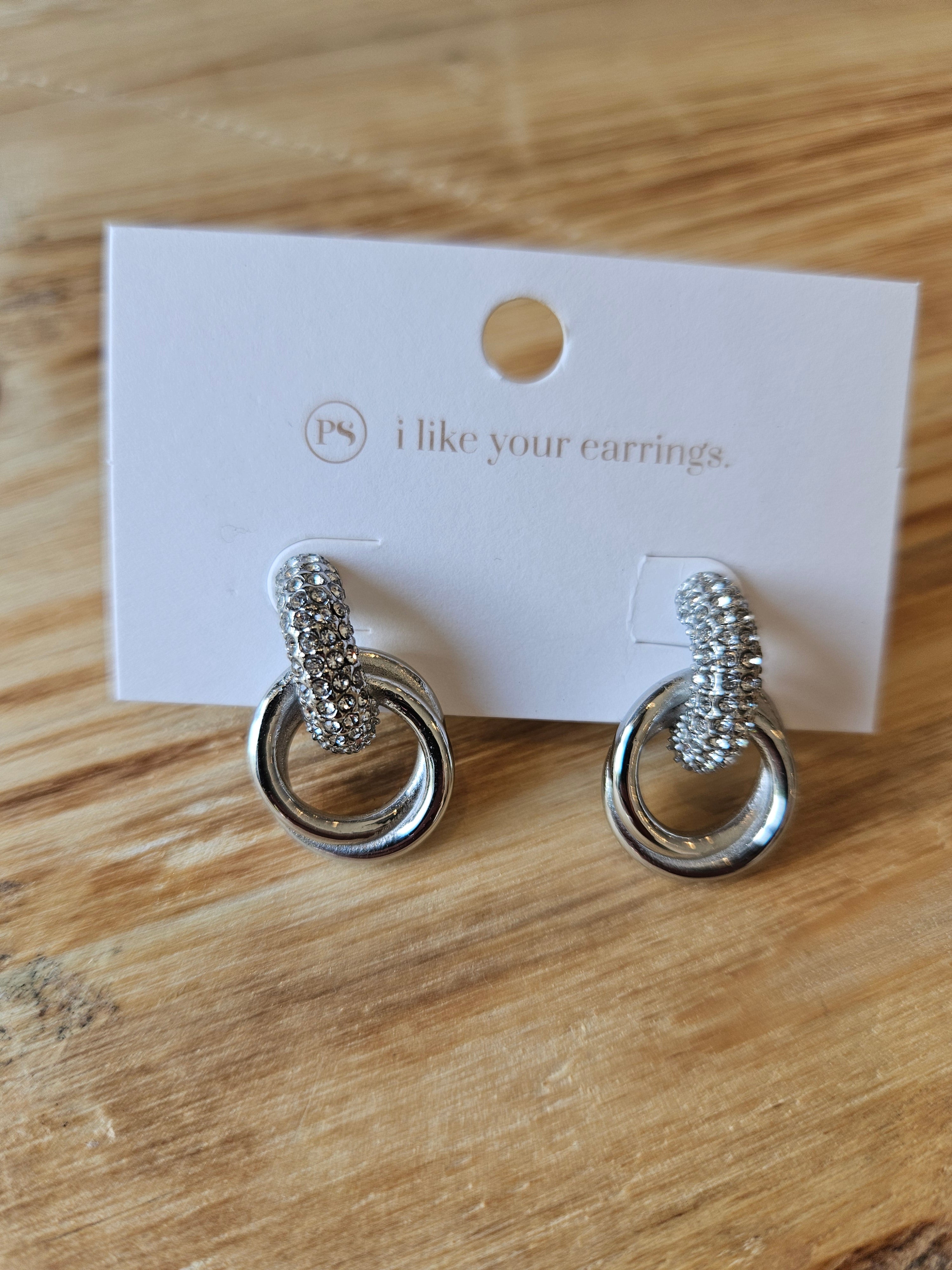 Silver Double Hoop Diamond Earrings Jewelry - Earrings PRETTY SIMPLE WHOLESALE