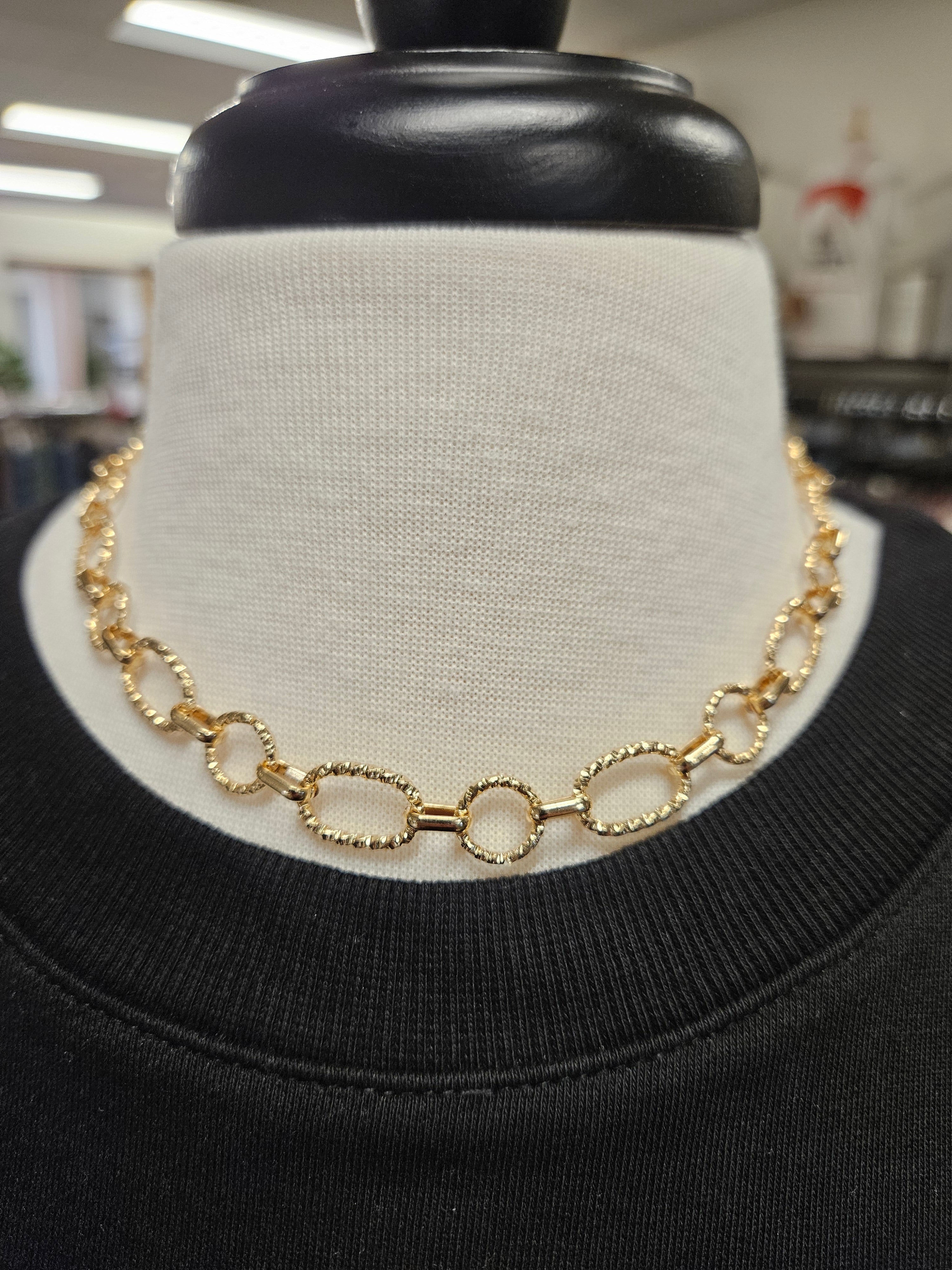 Gold Textured Circle Chain Necklace (water resistant) Jewelry- Necklace WHAT'S HOT