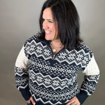 Navy Jacquard Half Zip Sweater Top - Sweater HEM & THREAD