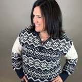 Navy Jacquard Half Zip Sweater Top - Sweater HEM & THREAD