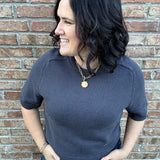 Charcoal Short Sleeve Sweater Top
