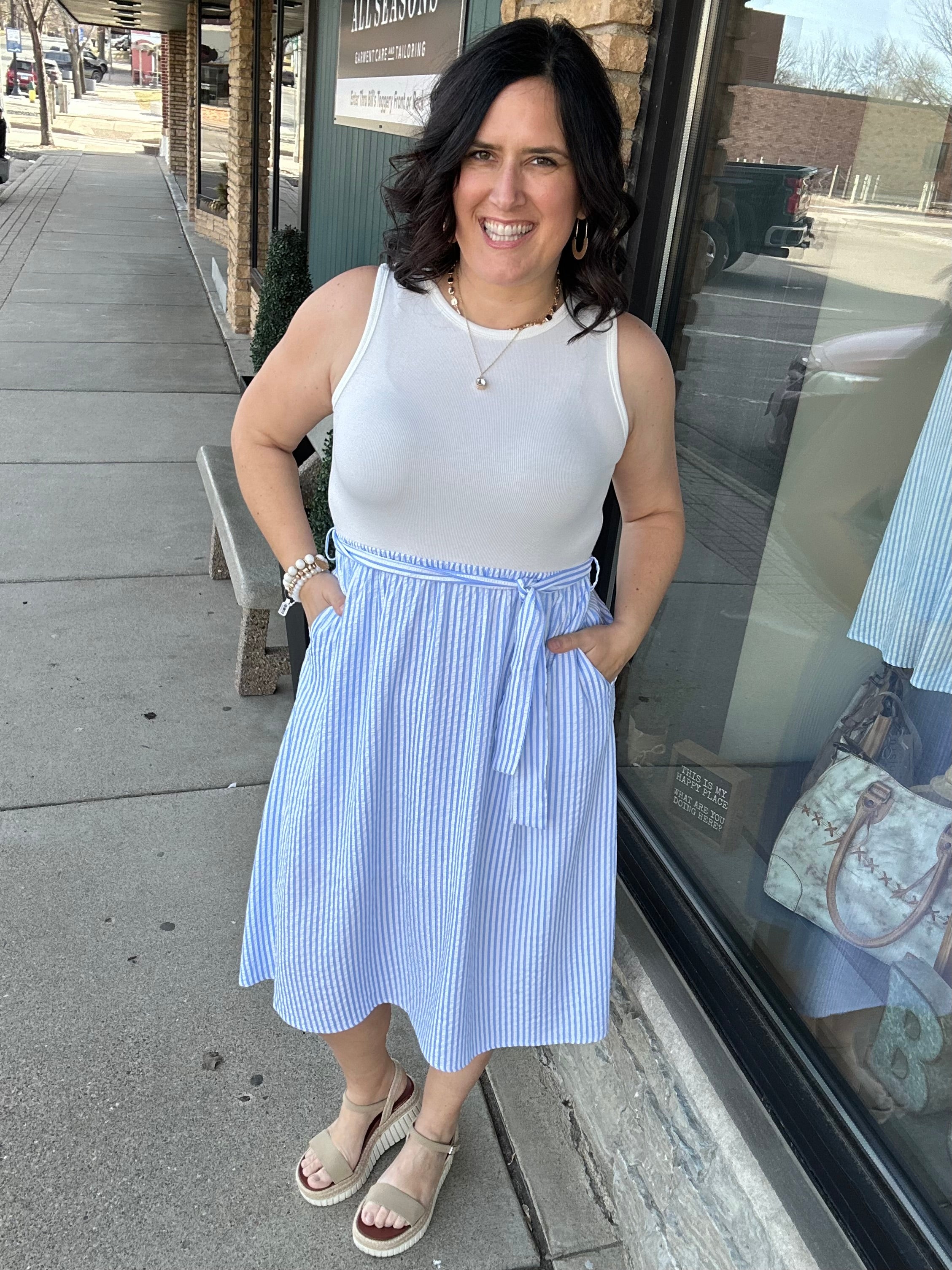 Blue & White Stripe Tank Dress Dresses STACCATO
