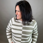 Lt. Olive Multi Stripe Raglan Sweater Top - Sweater STACCATO