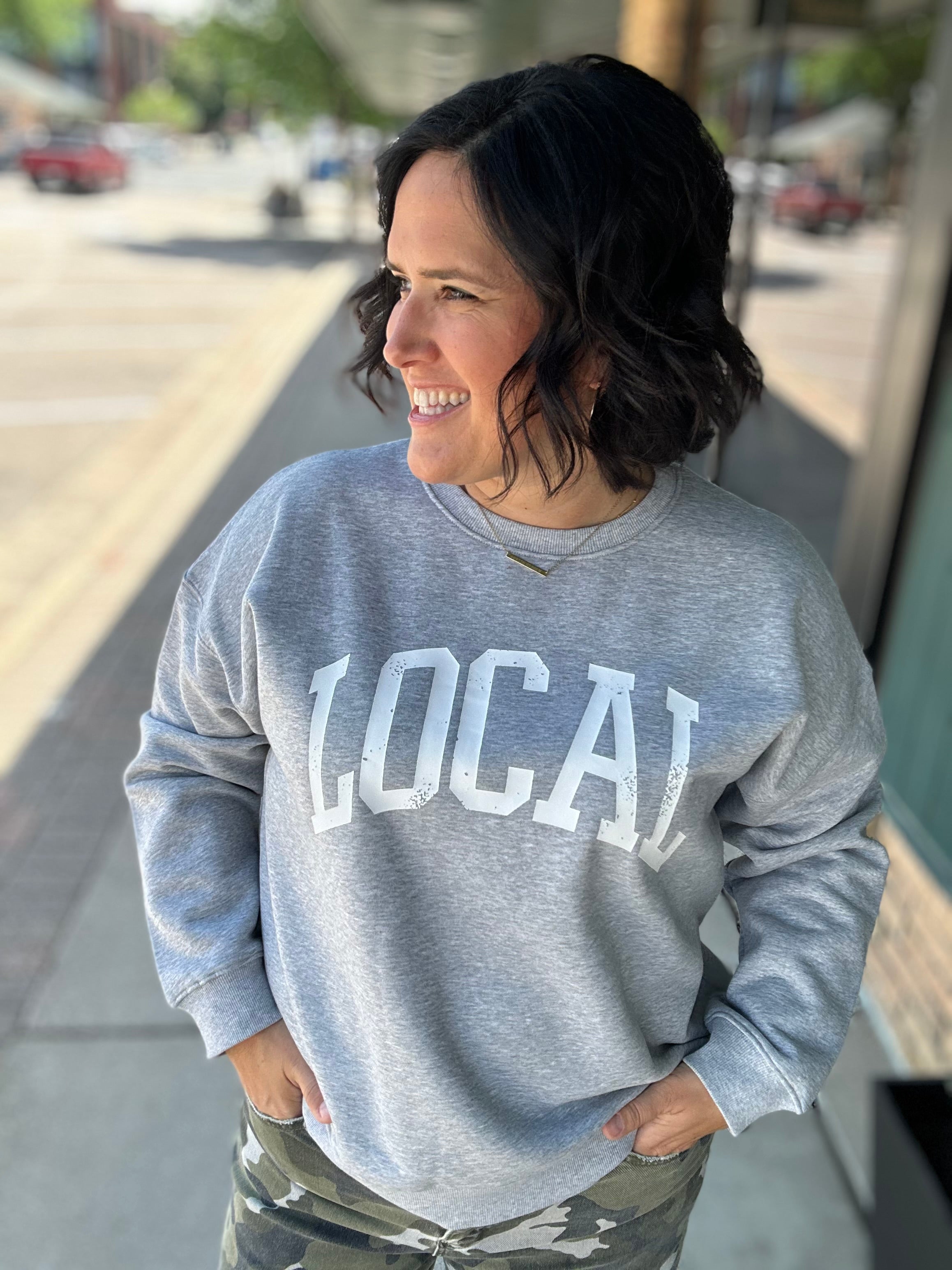 Grey LOCAL Graphic Sweatshirt Top- Sweatshirt WISHLIST