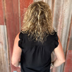 Black Frill Split Neck Blouse Tops- Blouses STACCATO