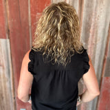 Black Frill Split Neck Blouse Tops- Blouses STACCATO