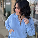 Lt. Blue Quarter Zip Sweatshirt Top - Sweatshirt PANACHE