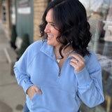 Lt. Blue Quarter Zip Sweatshirt Top - Sweatshirt PANACHE