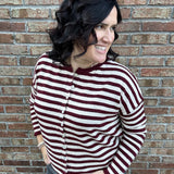 Burgundy Striped Button Cardigan