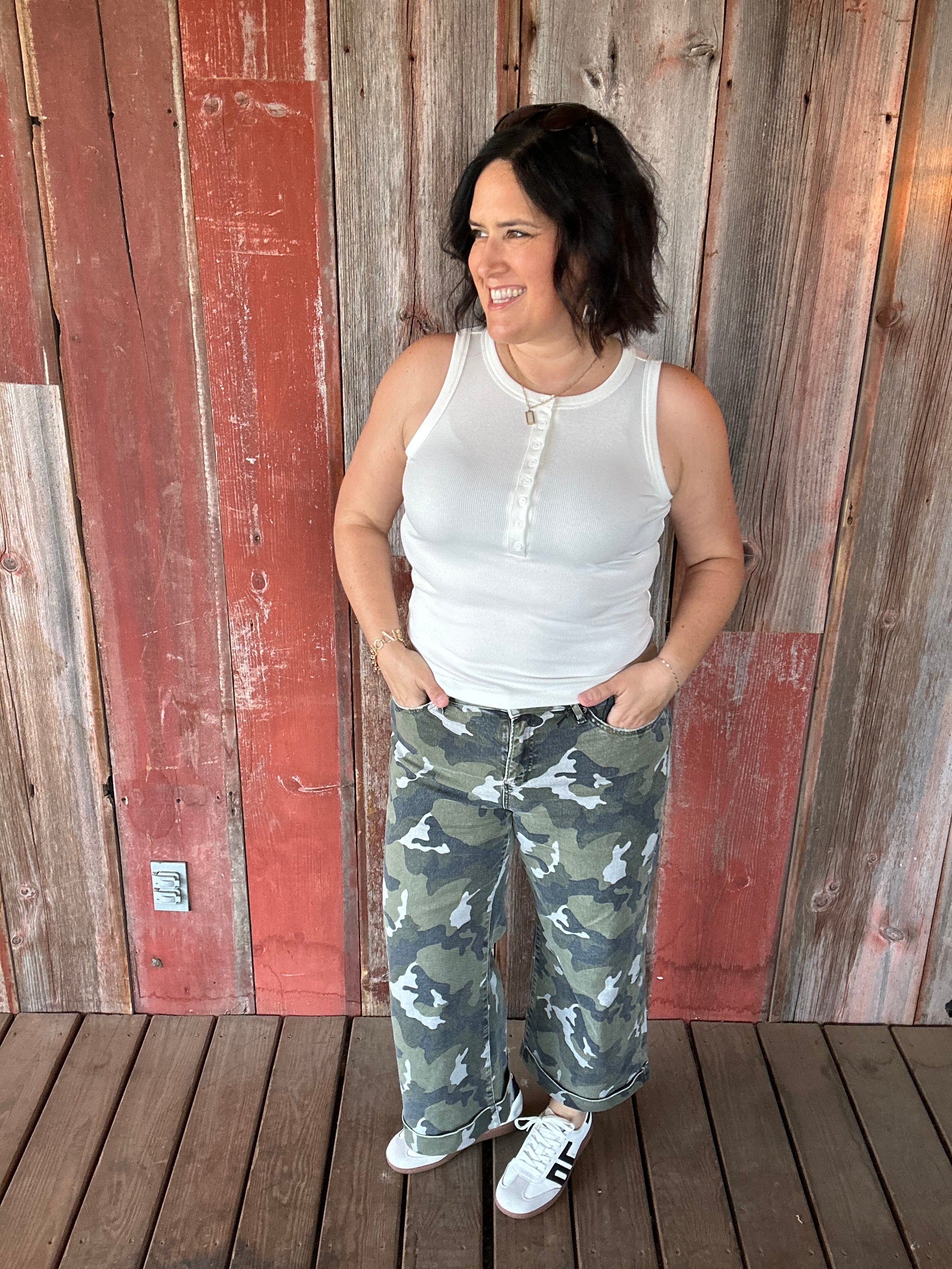Green Camo Wide Leg Jeans Bottoms - Pants MICA DENIM