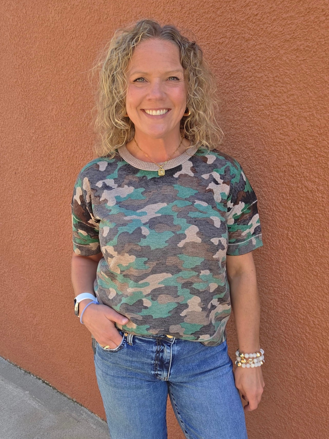 Camo Short Sleeve Sweater Top - Sweater FATE by LFD
