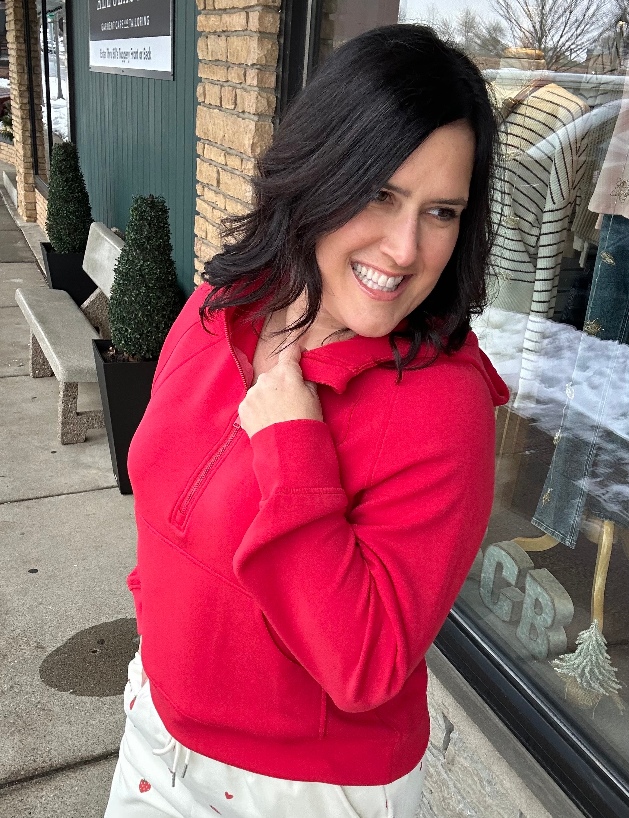 True Red Quarter Zip Hoodie Jacket Top - Sweatshirt RAE MODE