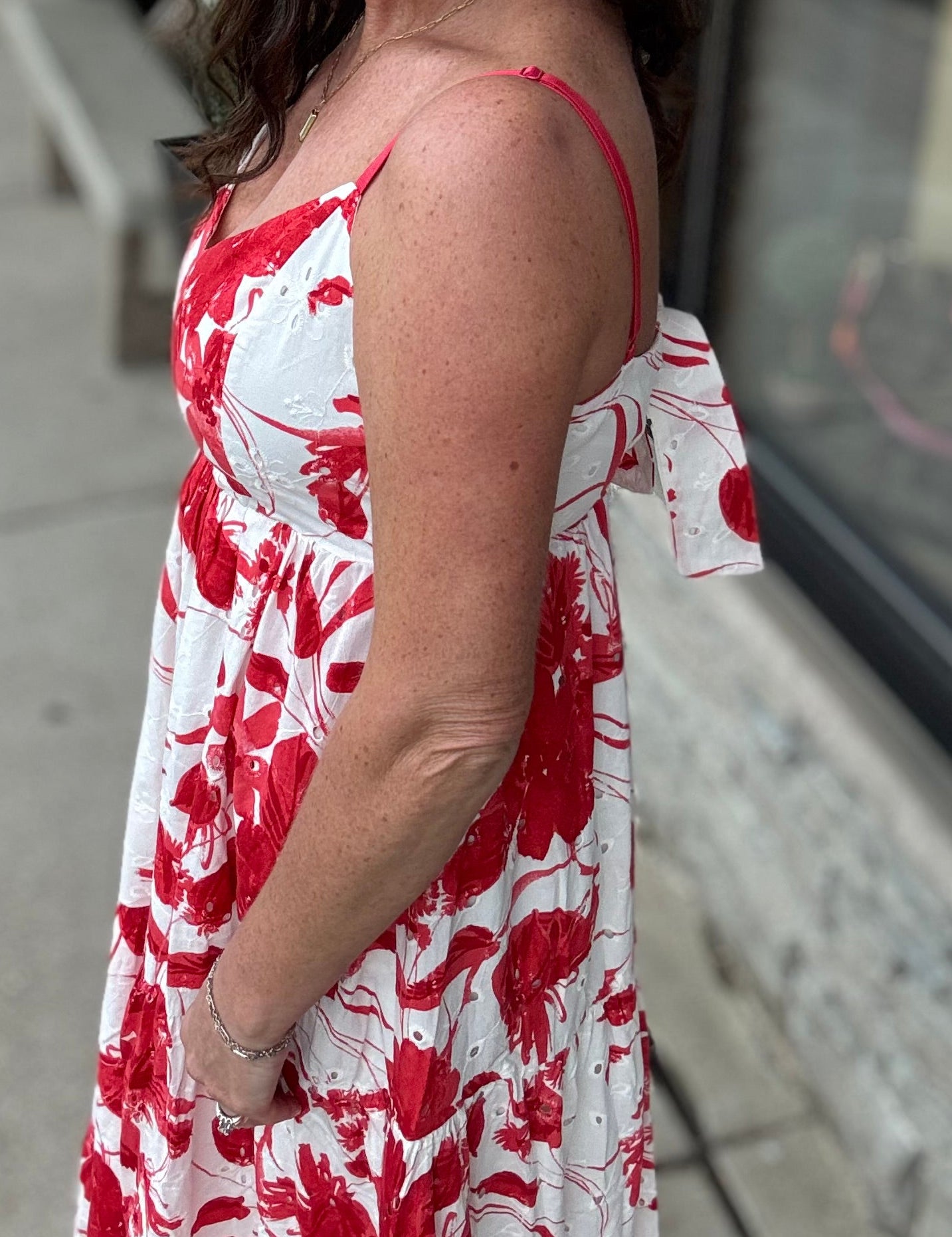 Cream/Red Floral Tiered Maxi Dress Dresses DOE & RAE