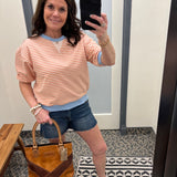 Peach/Blue Elbow Sleeve Top Top - Tee STACCATO